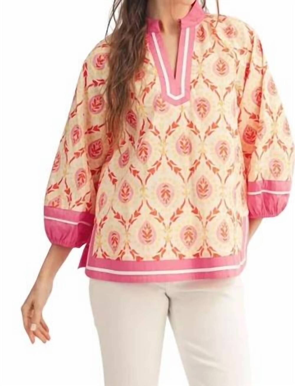 NEW JODIFL baroque print top in pink and yellow